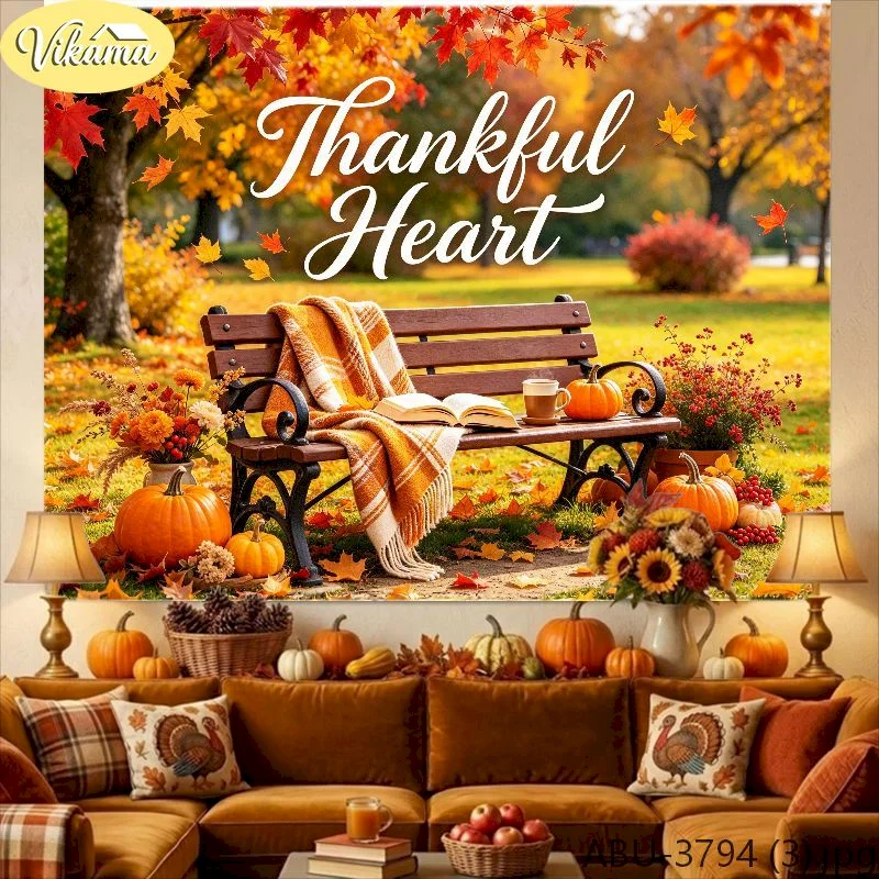 VIKAMA Thanksgiving Tapestry Wall Hanging Red Barn Farm Turkey Pumpkin Cornstalk Harvest Fall Rustic Decor