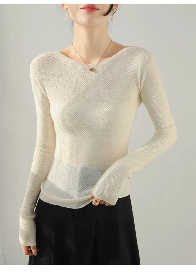 

Fashion 100% Merino Wool Sweater Elegant Cashmere Pullover Women O-Neck Long Sleeve Knitwear Basic Clothing Jumper Tops