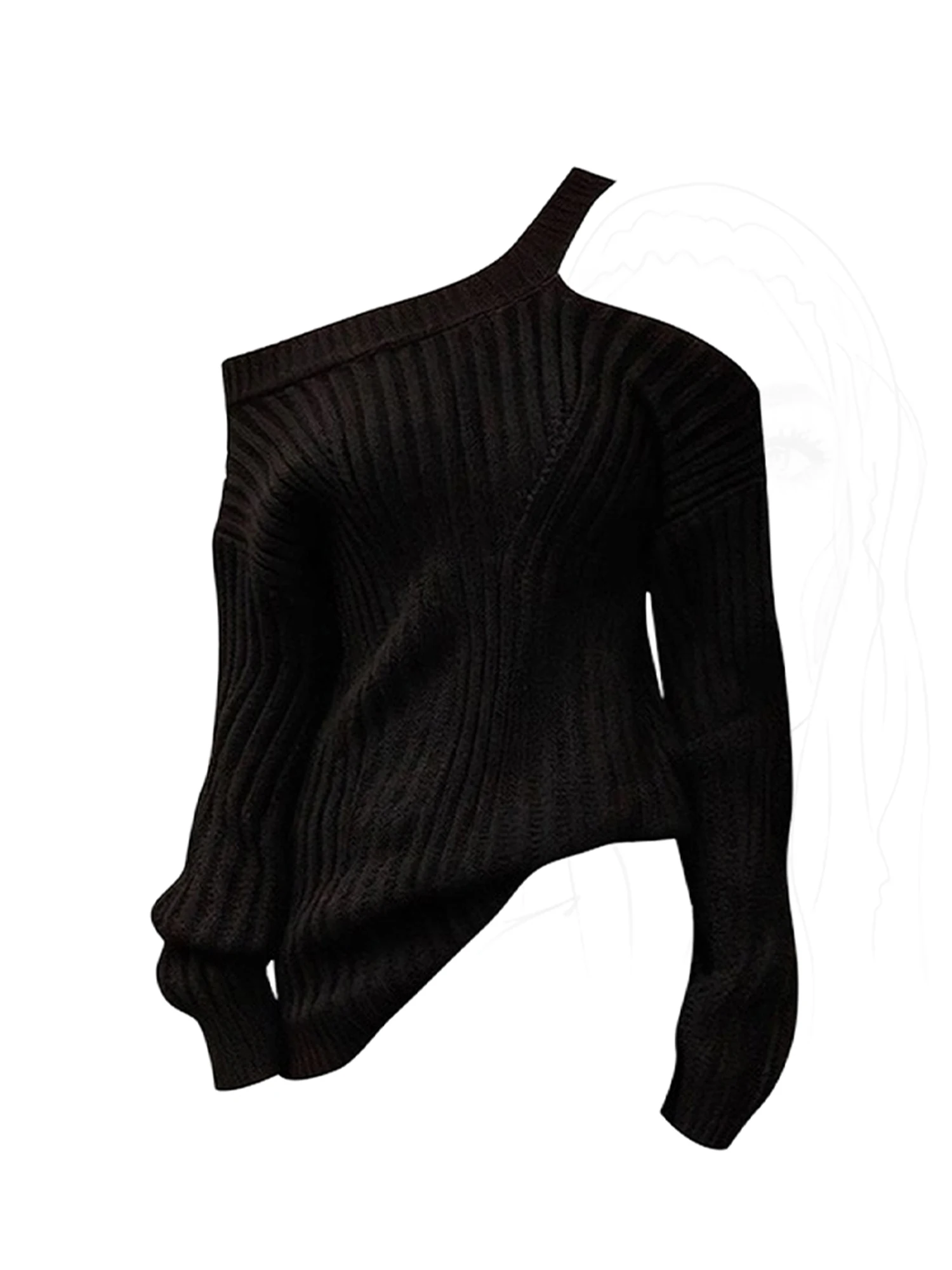 

Women Black Gothic Off Shoulder Pullover Sweater 2000s Vintage Jumper Knit Long Sleeves Oversize Cashmere Sweater Autumn Winter