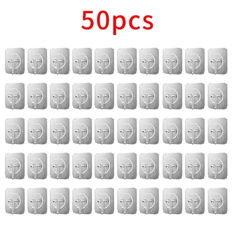 

50pcs Hooks, 6*6 Super Sticky 50 Silk Multifunctional Hooks, Bathroom and Kitchen Traceless Hooks