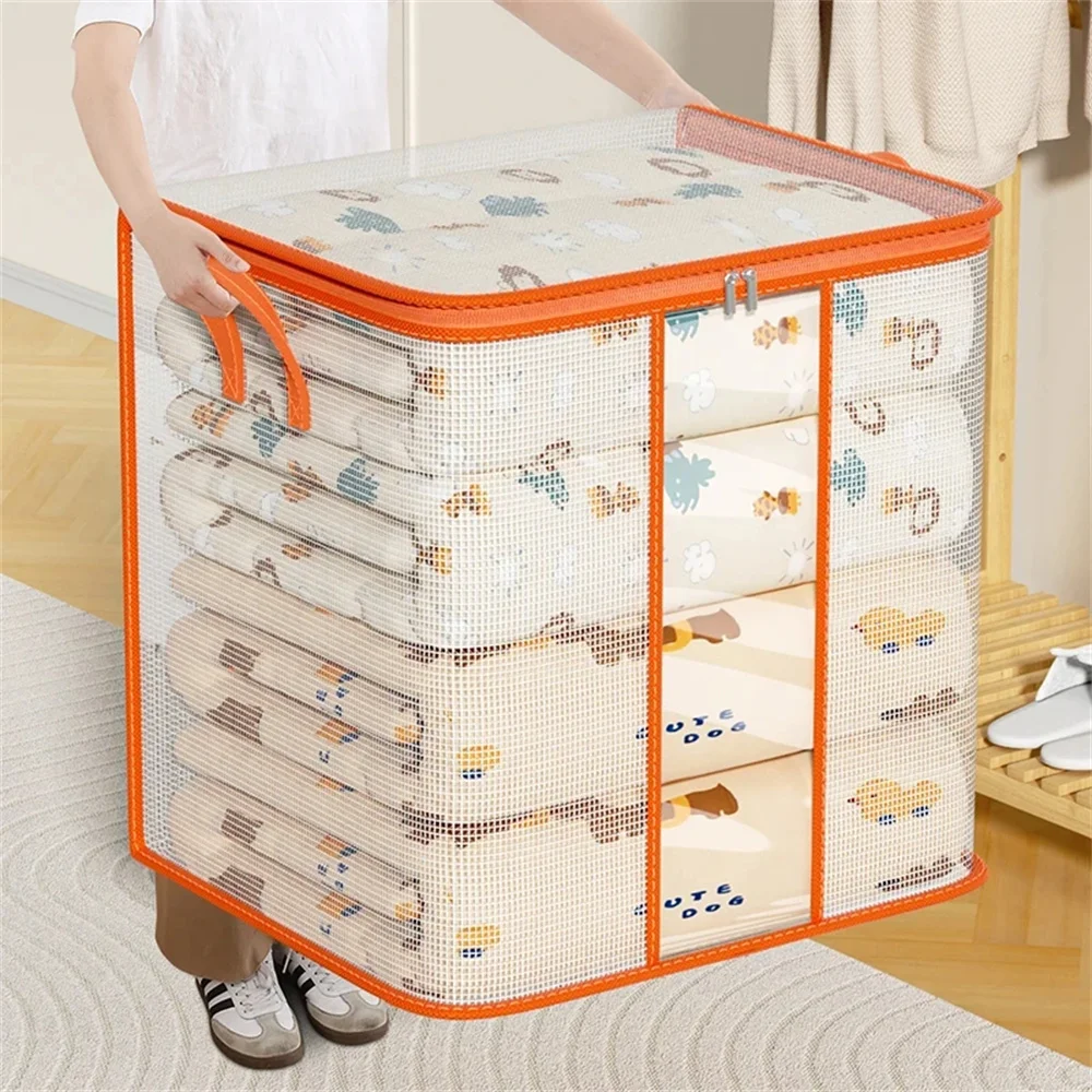 Extra große Aufbewahrungstasche mit Griff – tragbare Tasche zur Organisation von Kleidung und Bettdecken mit Fenster, robustes Polyestermaterial, geeignet für – Detail 6