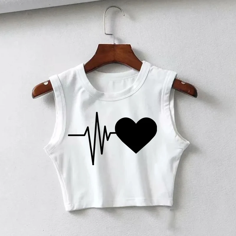 

Sweatshirt Y2K Tee Women T-shirt Summer Love Heart Sleeveless Print Clothes T Shirt Clothing Fashion Female Top 2000s