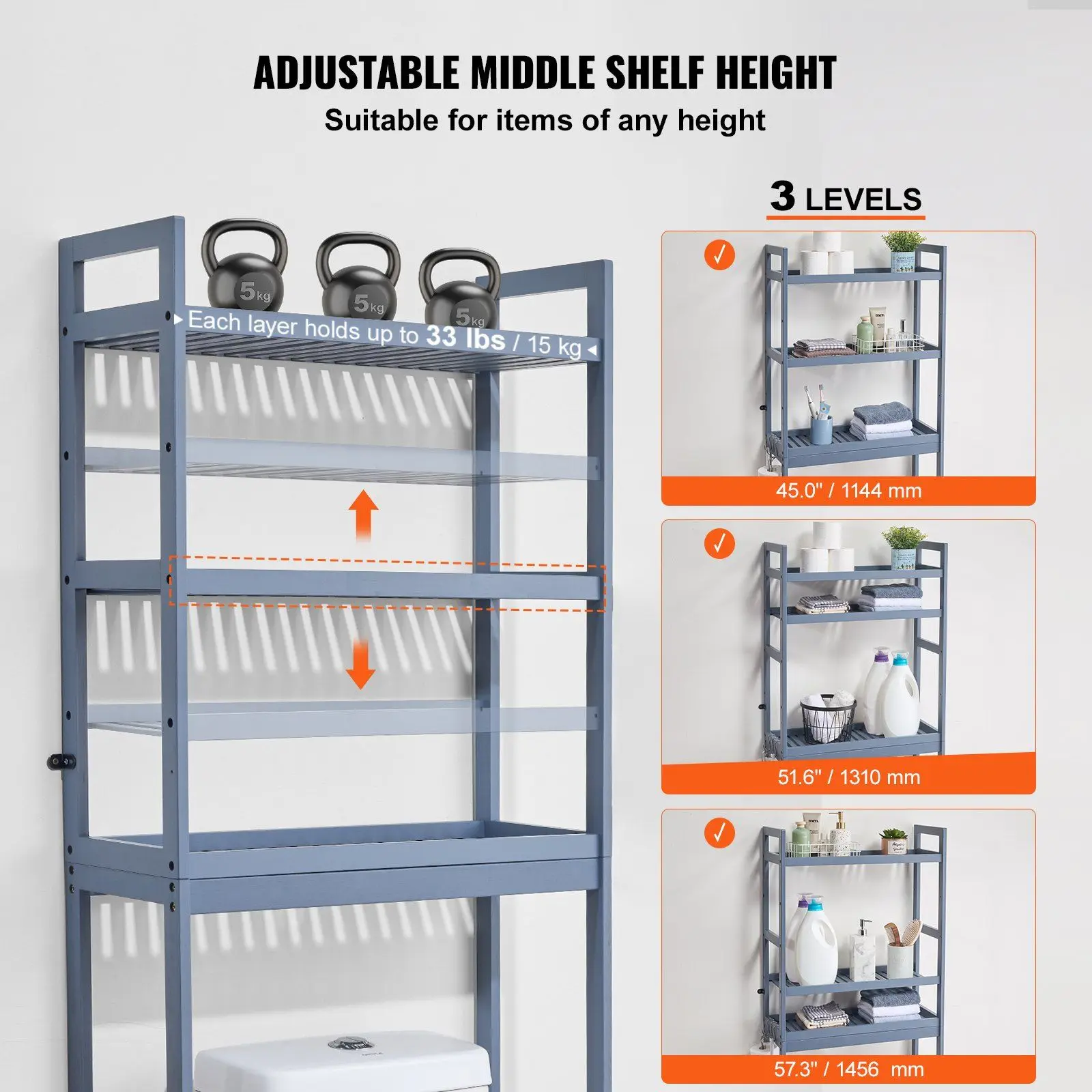 Over the Toilet Storage 3-Tier Bathroom Shelf Rack Space Saver Organizer