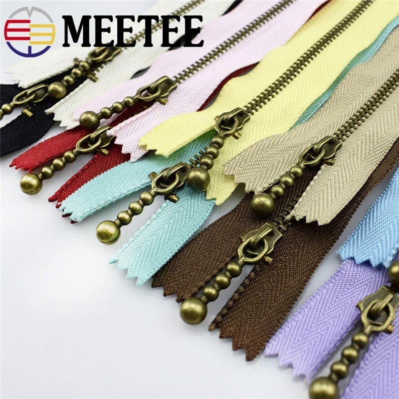 10pc Meetee Metal Zippers 15/20/30/40cm 3# Close-end Zip Bronze for DIY Sewing Bags Jeans Shoes Clothing Tailor Craft Acessories