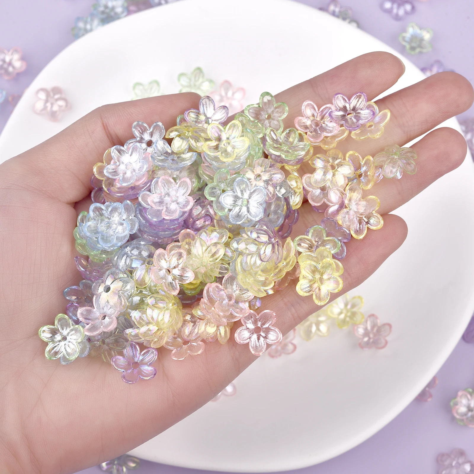 

50pcs Acrylic Color Flower Loose Beads Trumpet Flower Petal Shape Glass Beads For Necklace Bracelets Jewelry Making Accessories