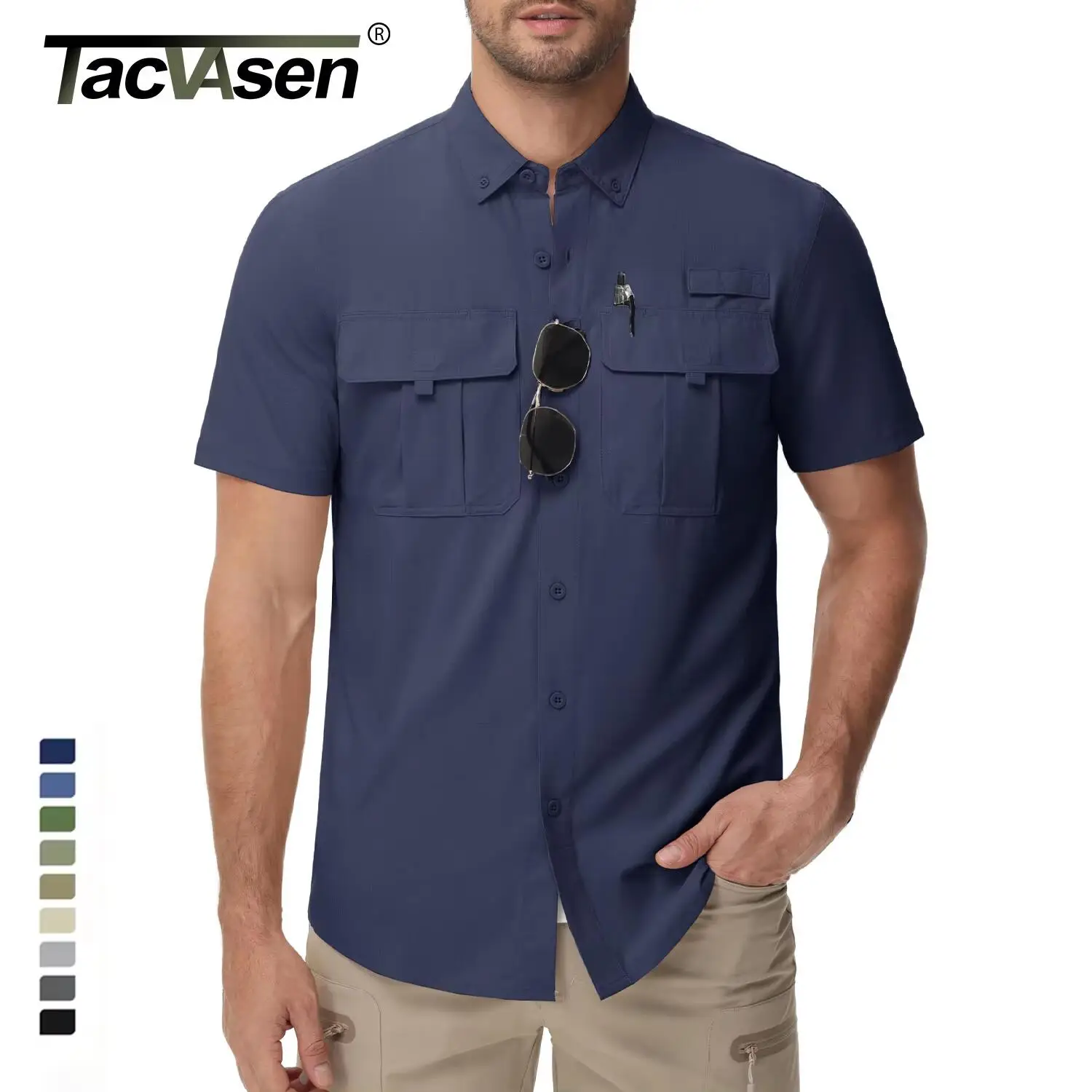 TACVASEN UV Block Fishing Shirts Mens Lightweight Quick Dry Short Sleeve Shirt Breathable Outdoor Hiking Shirt Fishing Shirts