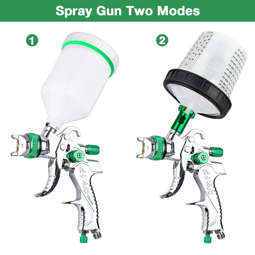1.4mm 1.7mm 2.0mm Professional HVLP Spray Gun Home Automatic Paint Spray Gun Tool, 600ml No Clean Disposable Measuring Cup 10pcs