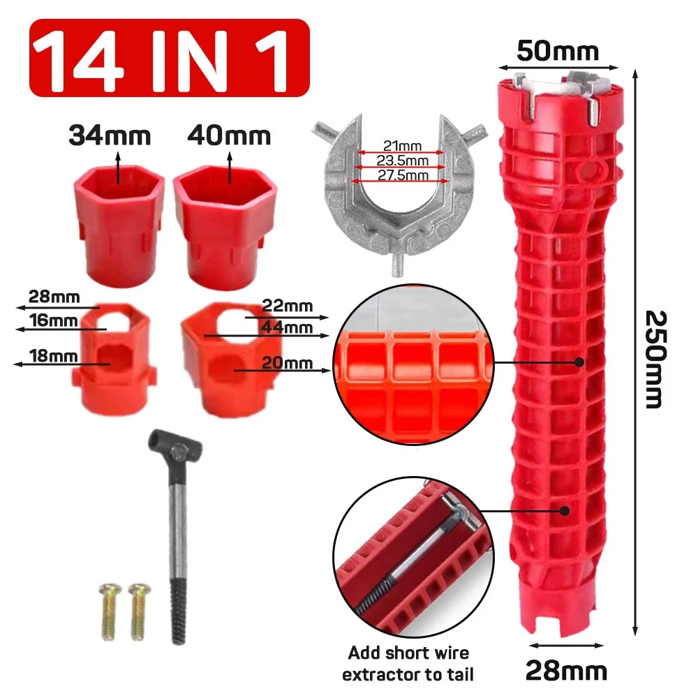 14-in-1-Waschbecken-Wasserhahn-Schraubenschlüssel, Reparatur-Werkzeug, Griff, Doppelkopf-Schraubenschlüssel, Schraubenschlüssel, Werkzeug, Installateur, Reparatur, Installation, Handwerkzeuge – Detail 2
