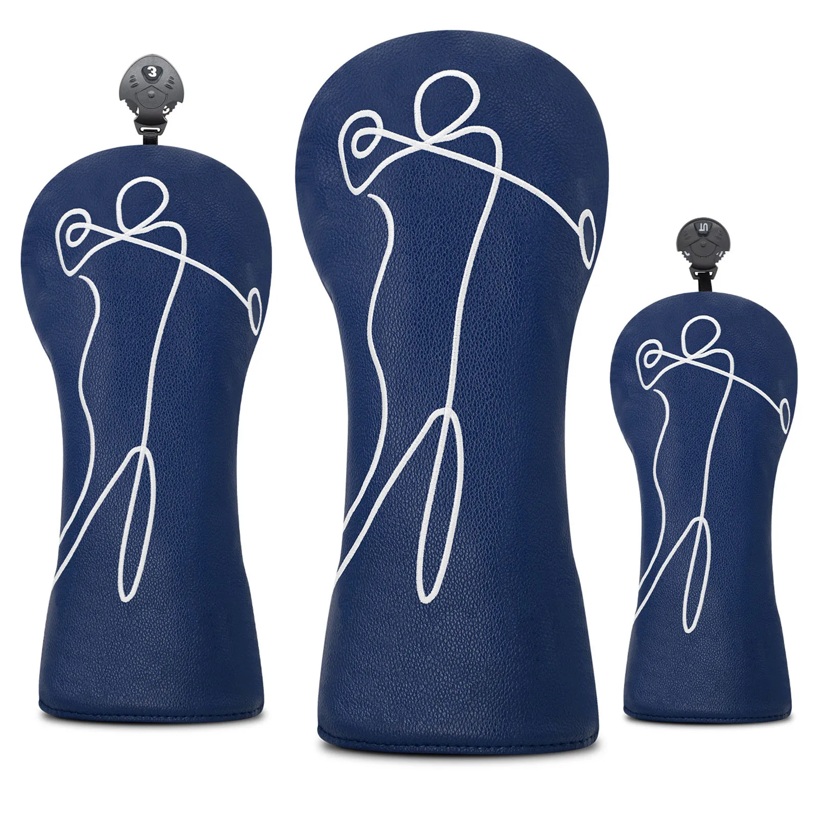 

Creative Pattern Embroidery Golf Club Head Cover Elastic Back PU Leather Headcover with Soft Lining for Driver Fairway UT