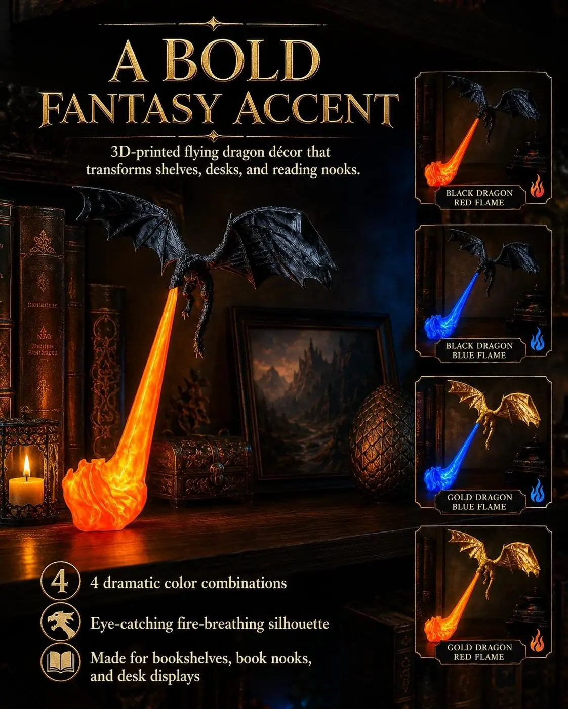 Black Lantern Decorative Indoor Lantern Candle Holder Featuring Flying Dragon Sculpture