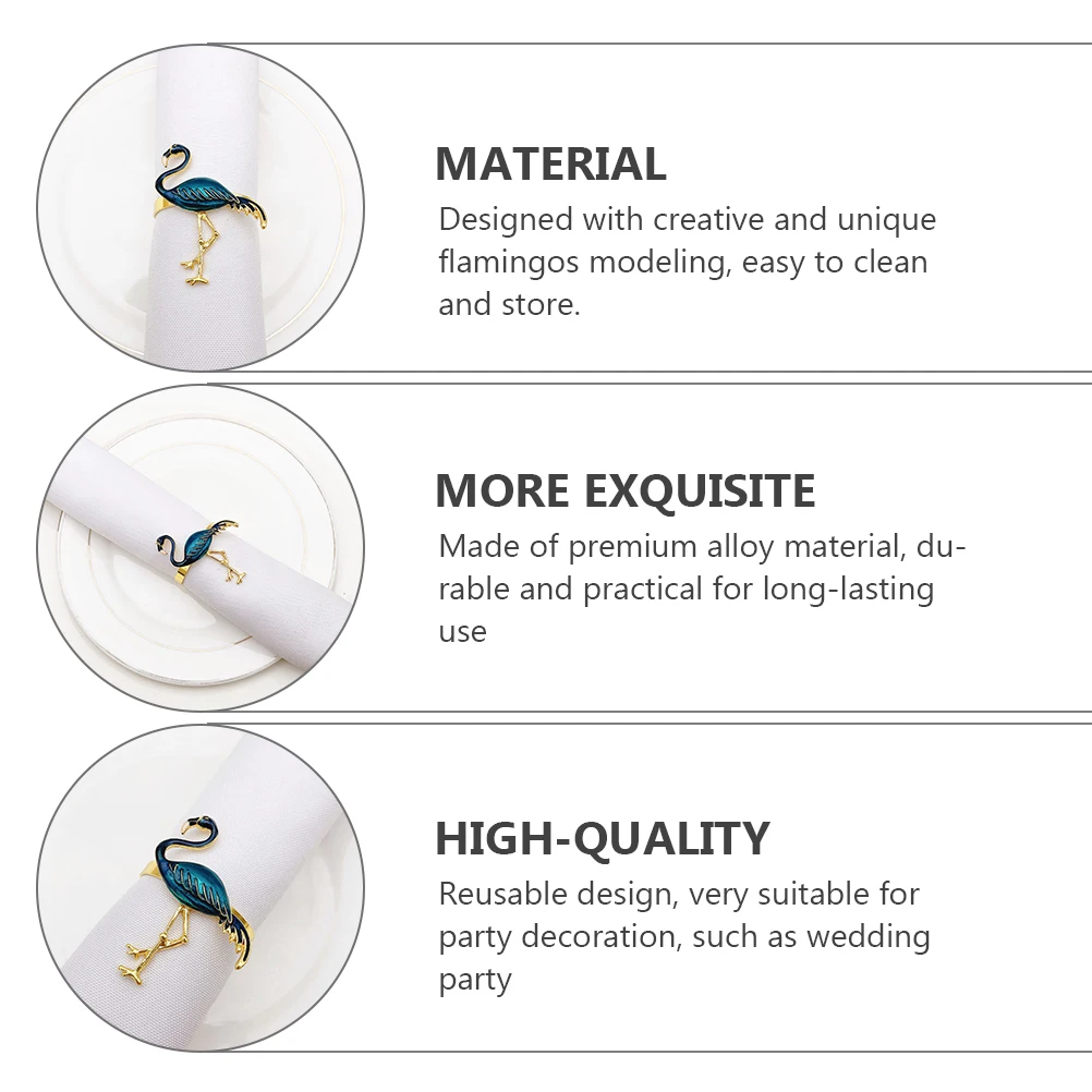 

2 шт., кольца для салфеток с фламинго, многоразовое украшение для стола из сплава премиум-класса для свадебной вечеринки, банкета, мероприятия, кольцо для салфеток с фламинго