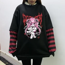 Emo Style Women Streetwear Gothic Anime Sweatshirts Punk Long Sleeve Graphic Tees Y2k Fairy Grunge Goth Punk E-girl Alt Clothes