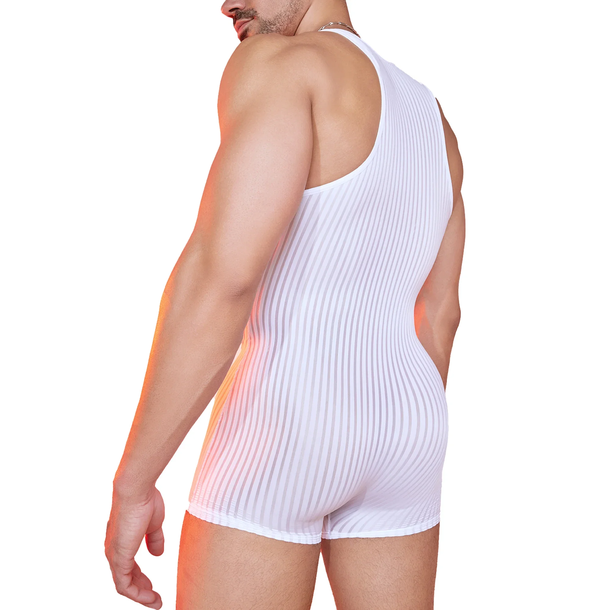 Men's Sleeveless One-pieces Wrestling Singlet Jumpsuits Sheer Striped Breathable Boxers Shorts Bodysuits Stretchy Sexy Leotards