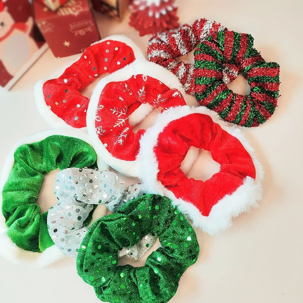 Christmas Hair Scrunchies for Women Girls Fabric Elastic Hair Bands Party Headwear Snowflake Printed Girls Hair Accesories