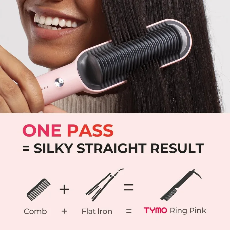 TYMO Ring Hair Straightener Brush – Hair Straightening Iron with Built-in Comb, 20s Fast Heating & 5 Temp Settings & Anti-Scald