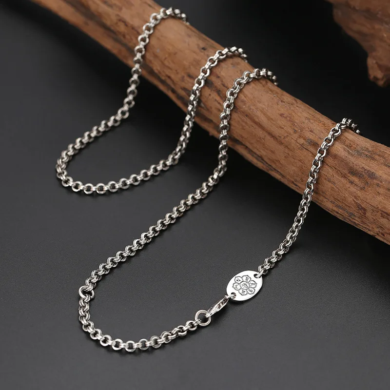 

ornament fine chain fashion Vintage Thai silver creative six words mantra double ring men's and women's necklaces