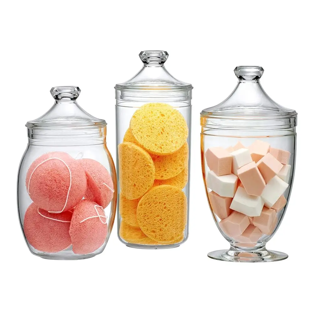 

- Adore - Plastic Apothecary Jars (3-Piece Set, 52/46/46 Oz), Acrylic Jars With Lids, Bathroom Canisters, Candy Buffet, Wedding