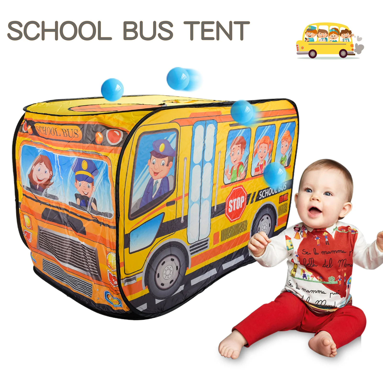 خيمة حافلة مدرسية للأطفال، لعب منزل داخلي، بيت ألعاب للأولاد والبنات، مريح، قابل للطي، بدون تركيب، بيت سيارة، لعبة
