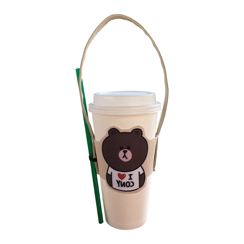 Bolsa de mano ecológica para vasos de té con leche, diseño Conejo Gordo y Oso Pardo, bolsa para bebidas con asa, bolsa para v...