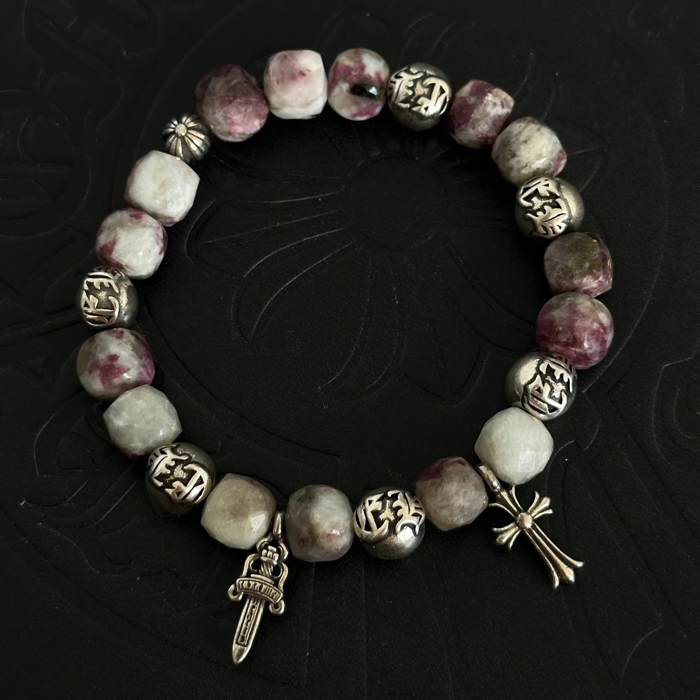 Trend S925 Sterling Silver CHINA Personality Bracelet Style High Value Cross Silver Bead Accessories Fashion Versatile Couple