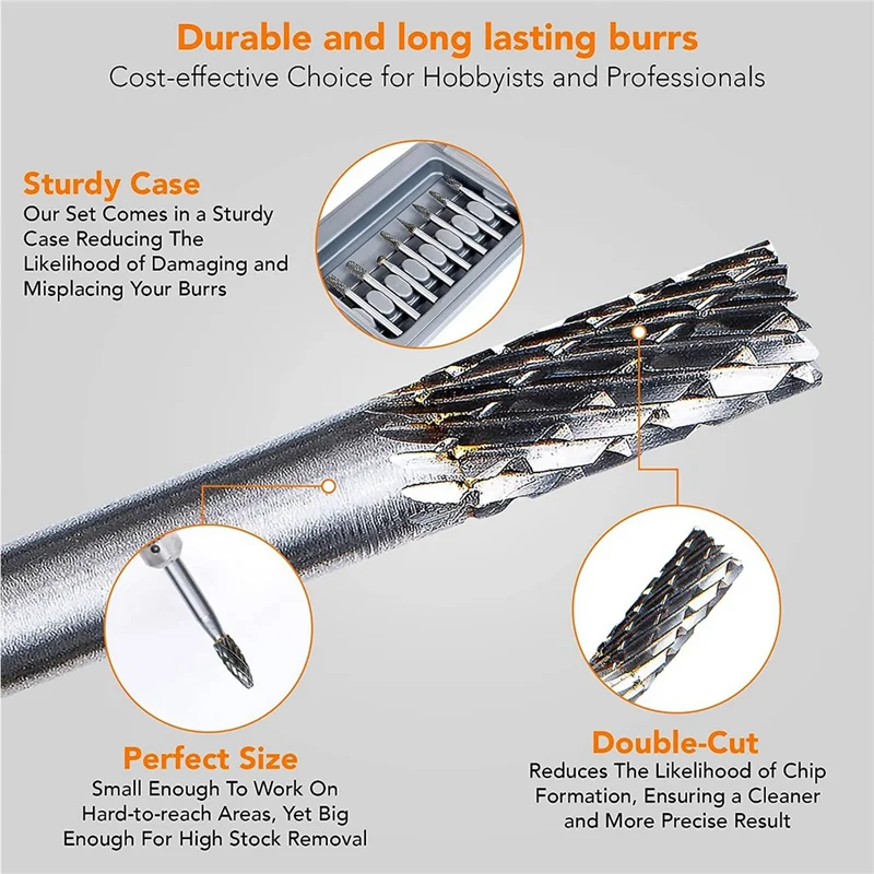 AEE6-Double Cut Carbide Burr Set ¼In Shank 8PCS - Tungsten Carbide Die Grinder Bits - Rotary Rasp - Versatile Rotary Tool Bits Si