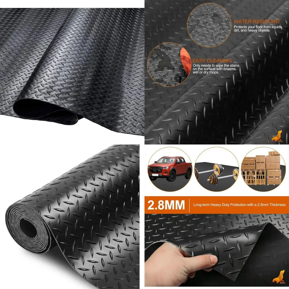 

Thickened 2.8mm Heavy-Duty Parking Mat for Garage, Golf Cart, Water/Stain Resistant Floor Runner with Diamond Plate Design