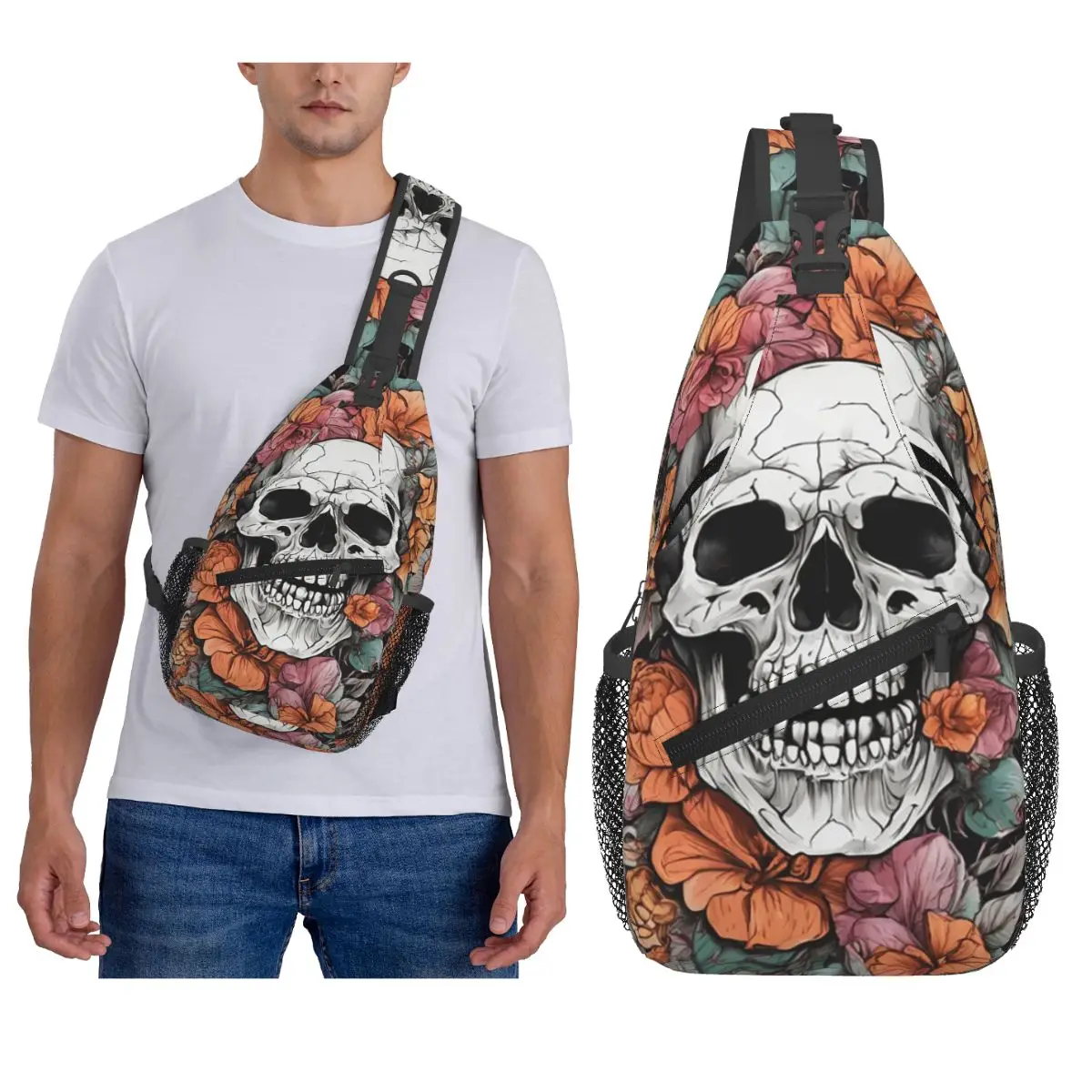 

Skull Chest Bag Men Sling Crossbody Backpack Chest Bag Travel Hiking Daypack Shoulder Bag