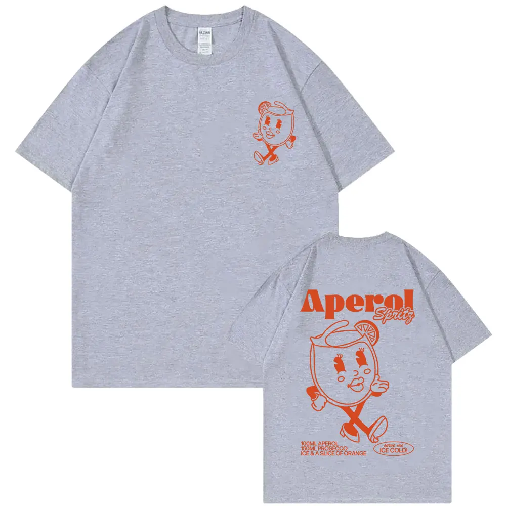 Funny Aperol Spritz Cocktail Graphic Tshirt Men Women Cute Vintage Cartoon Oversized T-shirts Men\'s Casual 100% Cotton Tee Shirt