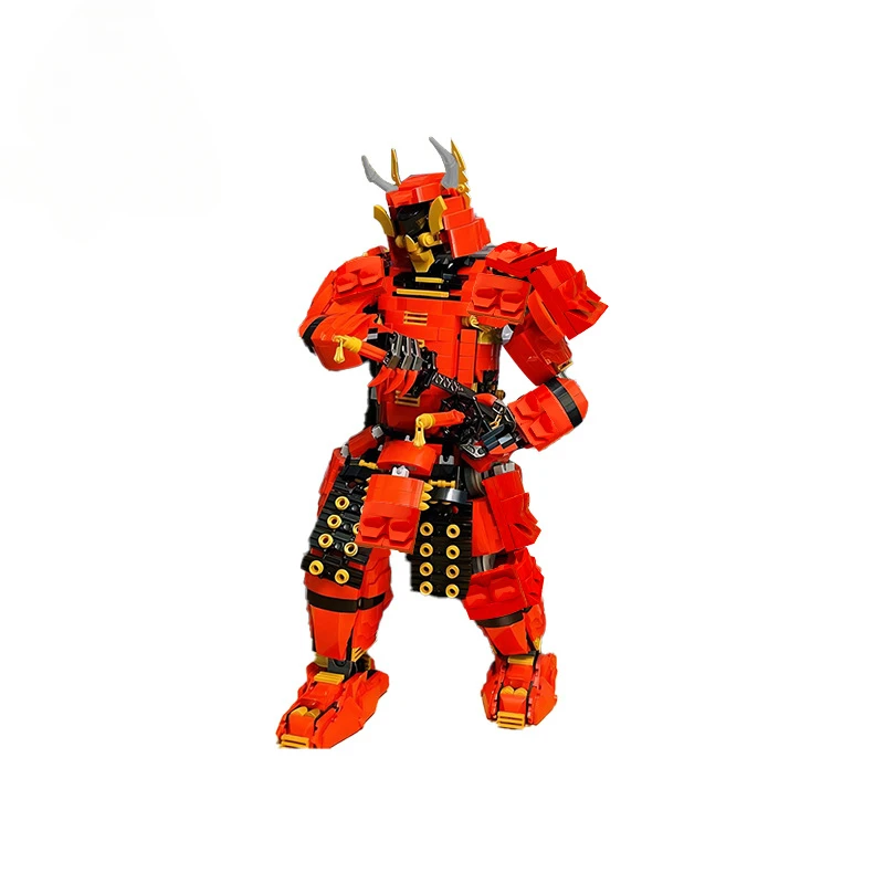 MOC-124601 Demons Samurais Mech Building Block Set Japanese Samurai Red Armor Robot Model DIY Kids Puzzle Toys Birthday Gift