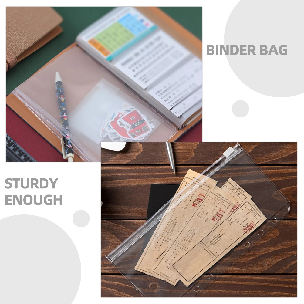 

12 Pcs Binder Zipper Bag File Storage Pouch Pocket Dividers Bank Money Bags with Folders Pockets and Holes