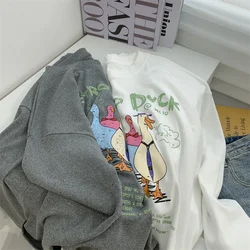 Cartoon Printed Cotton Thickened Round Neck Loose Long-sleeved T-shirt For Women In Spring Lazy Style