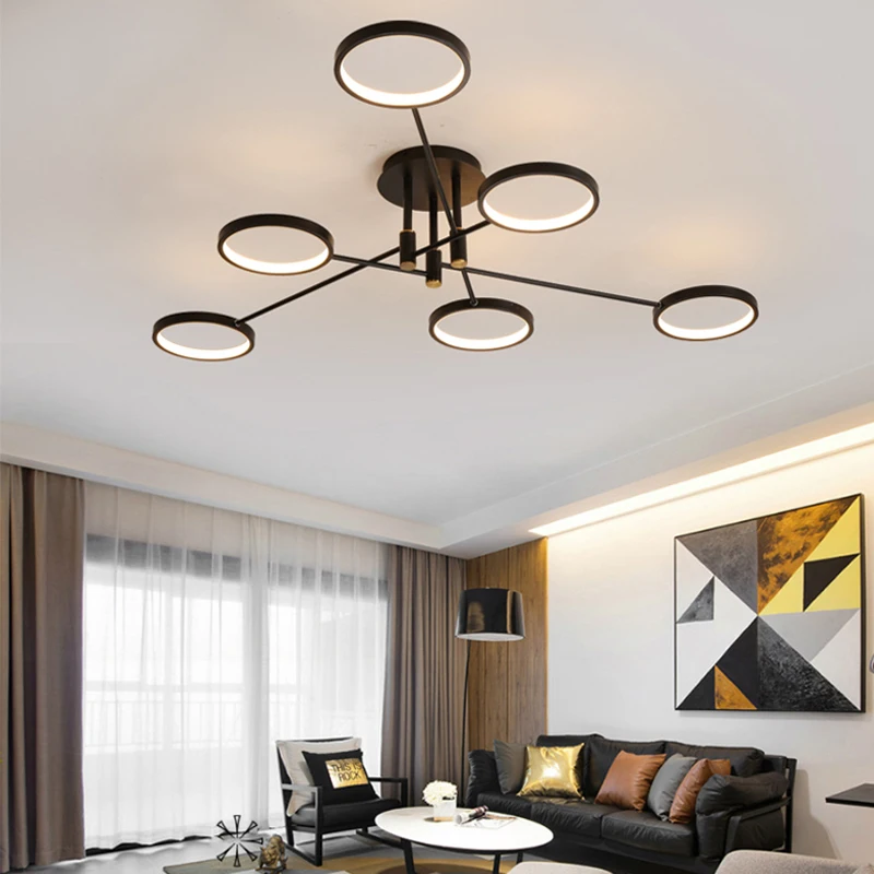 Modern Minimalism Design Balck Art LED Chandelier For Living Room Bedroom Dining Room Kitchen Ceiling Lamp Remote Control Light
