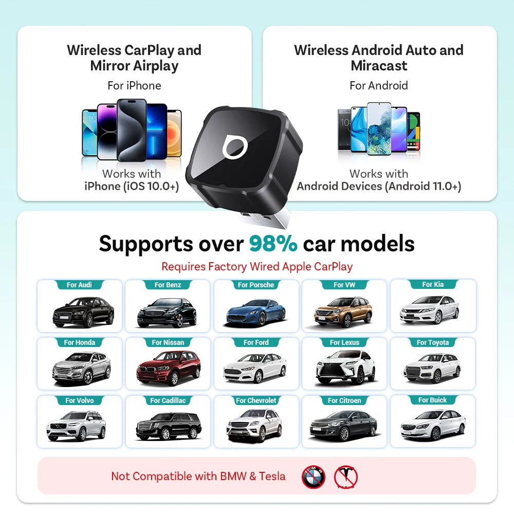 Ottocast 4-in-1 Mini Air Pro CarPlay Wireless Android Auto Adapter Video-Spiegelung Youtube Spiegel-Dongle für Airplay Miracast – Detail 8