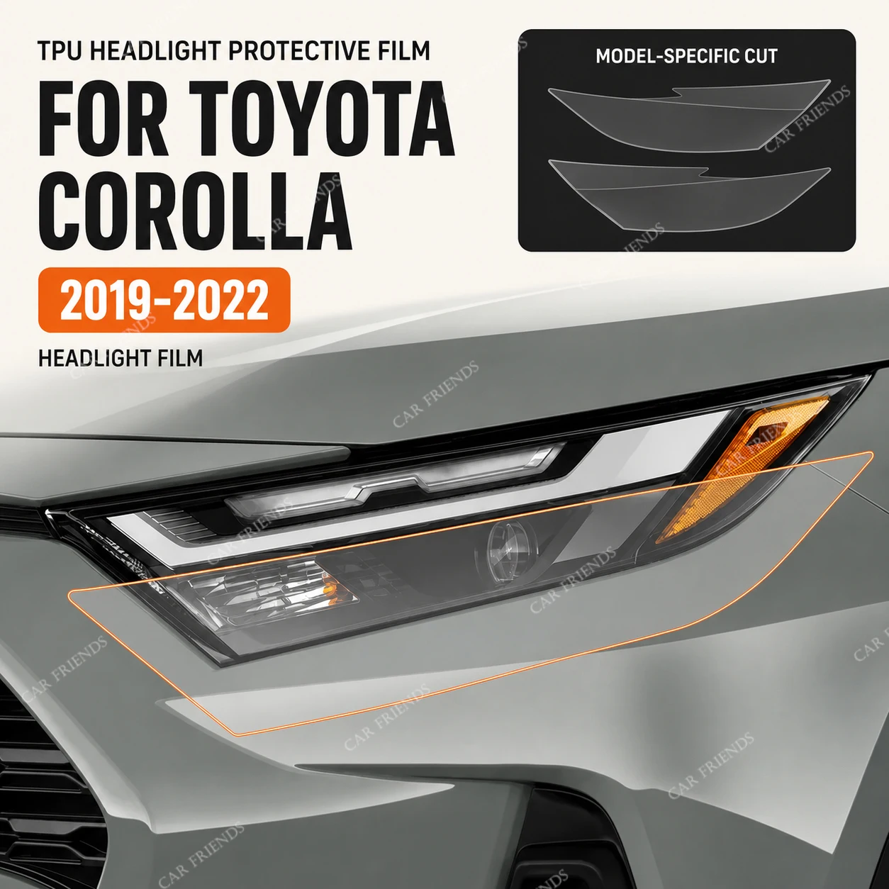 2x Custom Fit TPU Headlight Protective Film for Toyota RAV4 Hybrid XA50 2019-2024 Clear