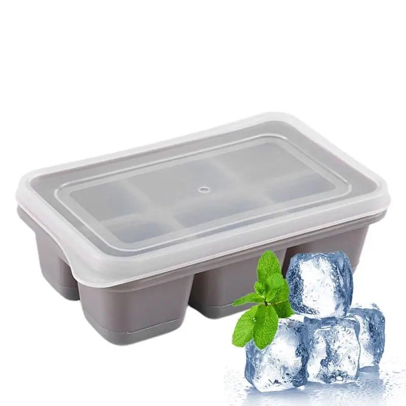 

1Pcs 6 Cavity Silicone Ice Cubes Tray With Lid Food Grade Flexible Mold For Freezer Cocktails Barware Tools