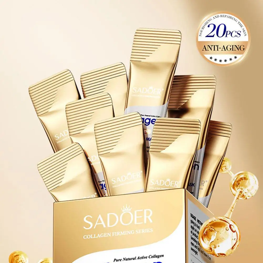 4mlX20pcs SADOER Collagen Face Mask Moisturizing Firming Brightening Masks Sheet Hydrating Facial Care Mask Skin Face skinc G8D8