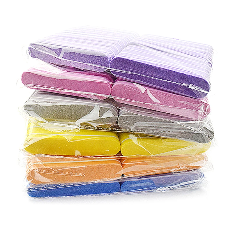 10/20pcs Mini Sponge Nail File 100/180 Grit Colorful Professional Manicure Sanding Buffer Block Gel Double Side Polishing Tools