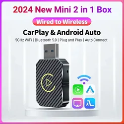 2 in 1 Wireless Carplay Adapter for Apple iOS Android Auto Smart USB Plug and Play For Havel Kia Volvo Audi MG VW Hyundai Jeep