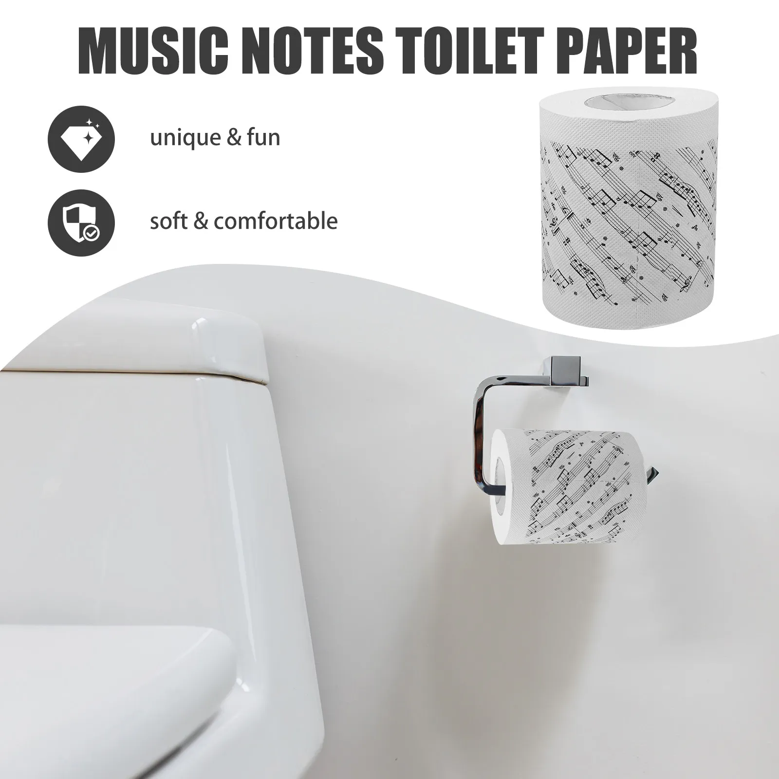 1 Roll Music Notes Toilet Paper Soft Printed Tissue Toilet Roll Decoration Hygiene Use Creative Music Notes Tissue