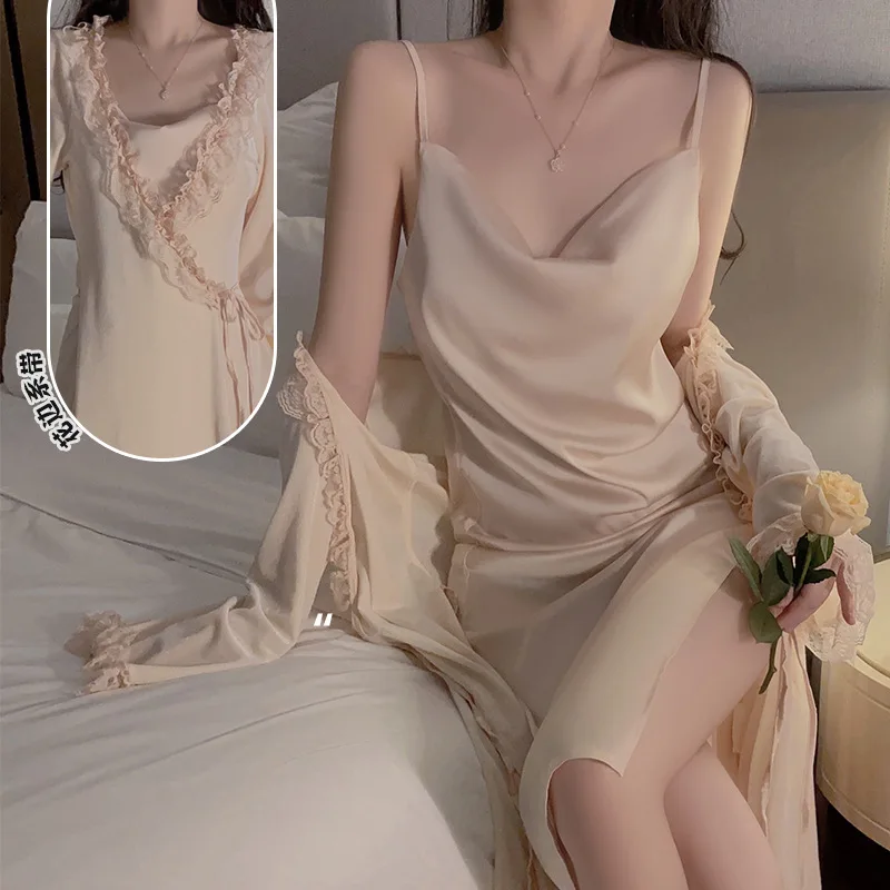 

Female Velour Twinset Robe Set Nightgown Bride Women Lace Velvet Kimono Sleepwear Nightwear Bathrobe Gown Sleep Suit