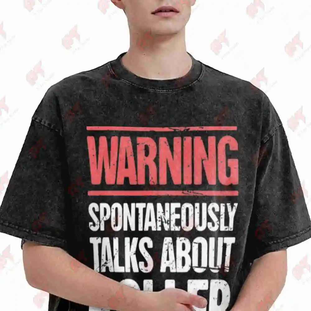 Roller Coaster Theme Park Thrill Ride Enthusiast Warning Vintage Washed Tee Pure Cotton T-Shirt