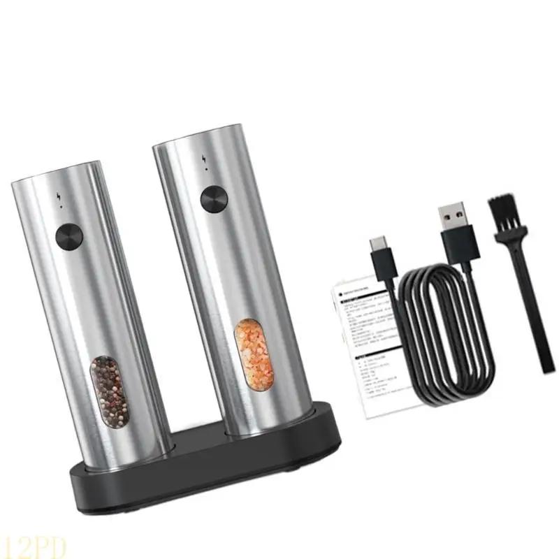 12PD Cordless Electric Pepper Mill Rechargeable Battery Adjustable Coarseness Salt Grinder For Home Cooking and Outdoor Use