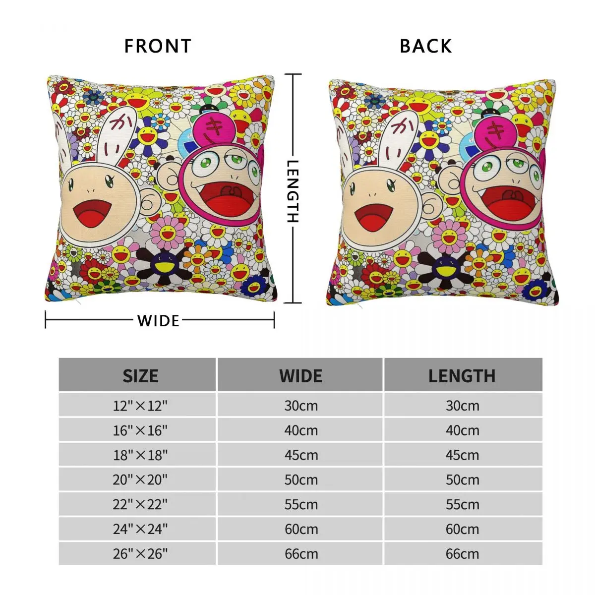 Takashi Murakami Panda Flowers Square Pillowcase Polyester Linen Velvet Pattern Zip Decor Pillow Case Sofa Cushion Cover 45x45