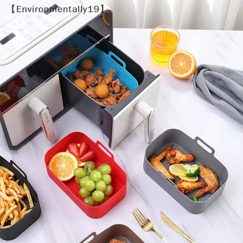 Envienvienviair Fryer silikon liner dapat digunakan kembali persegi panjang Airfryer memanggang Oven nampan mesin cuci piring aman keranjang aksesoris peralatan dapur