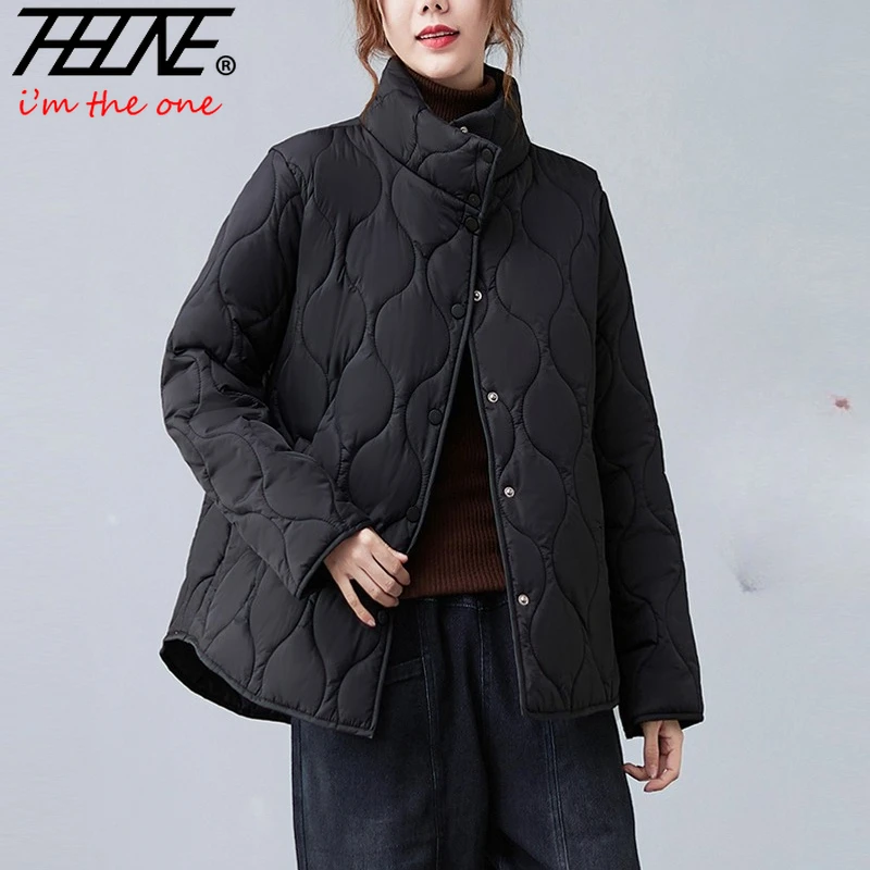 

THHONE новые зимние парки для женщин 2025, куртка с подкладкой, утепленная одежда для женщин, повседневное пальто, теплые свободные однотонные топы в корейском стиле