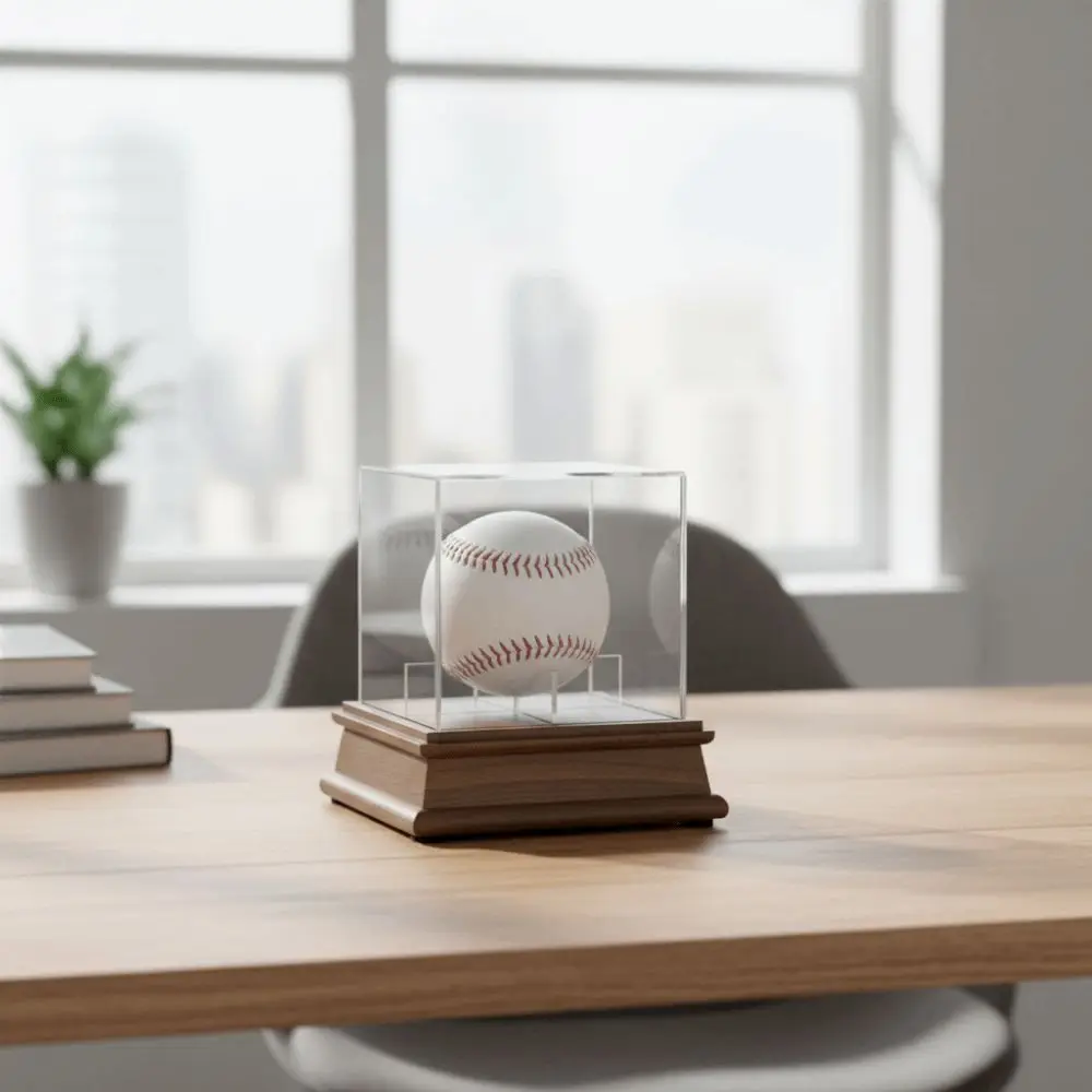 

Акриловый куб, бейсбольная коробка, держатель для мяча, пылезащитный витрина для бейсбола, прозрачный деревянный держатель для бейсбола, гольф, теннис, бильярд