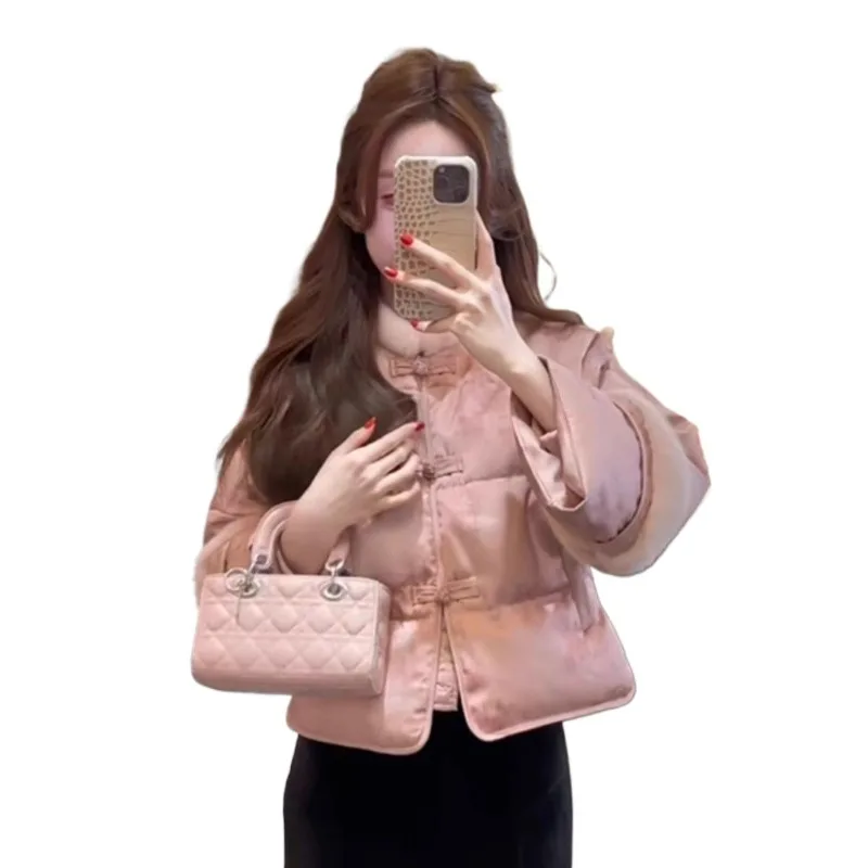 Pink Short Women Cotton-padded Jacket Autumn and Winter New Chinese-style Cotton-padded Clothes and Jackets for Women in Winter