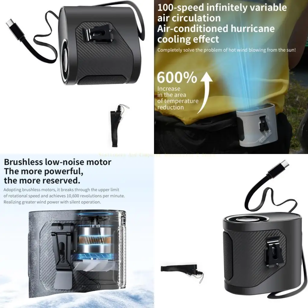 

Waist Clip Fan 6000mAh Rechargeable Adjustable Speed Cooling Fan For Camping