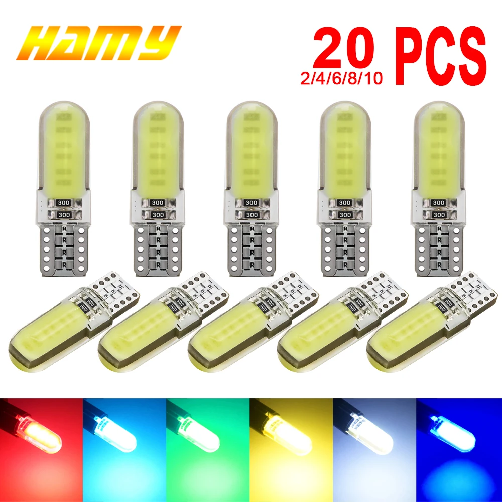 2-20 T10 W5W LED COB for cars interior Light 12V 12SMD Auto Turn Signal Wedeg Side Reading License Plate Lamps White Red Bule