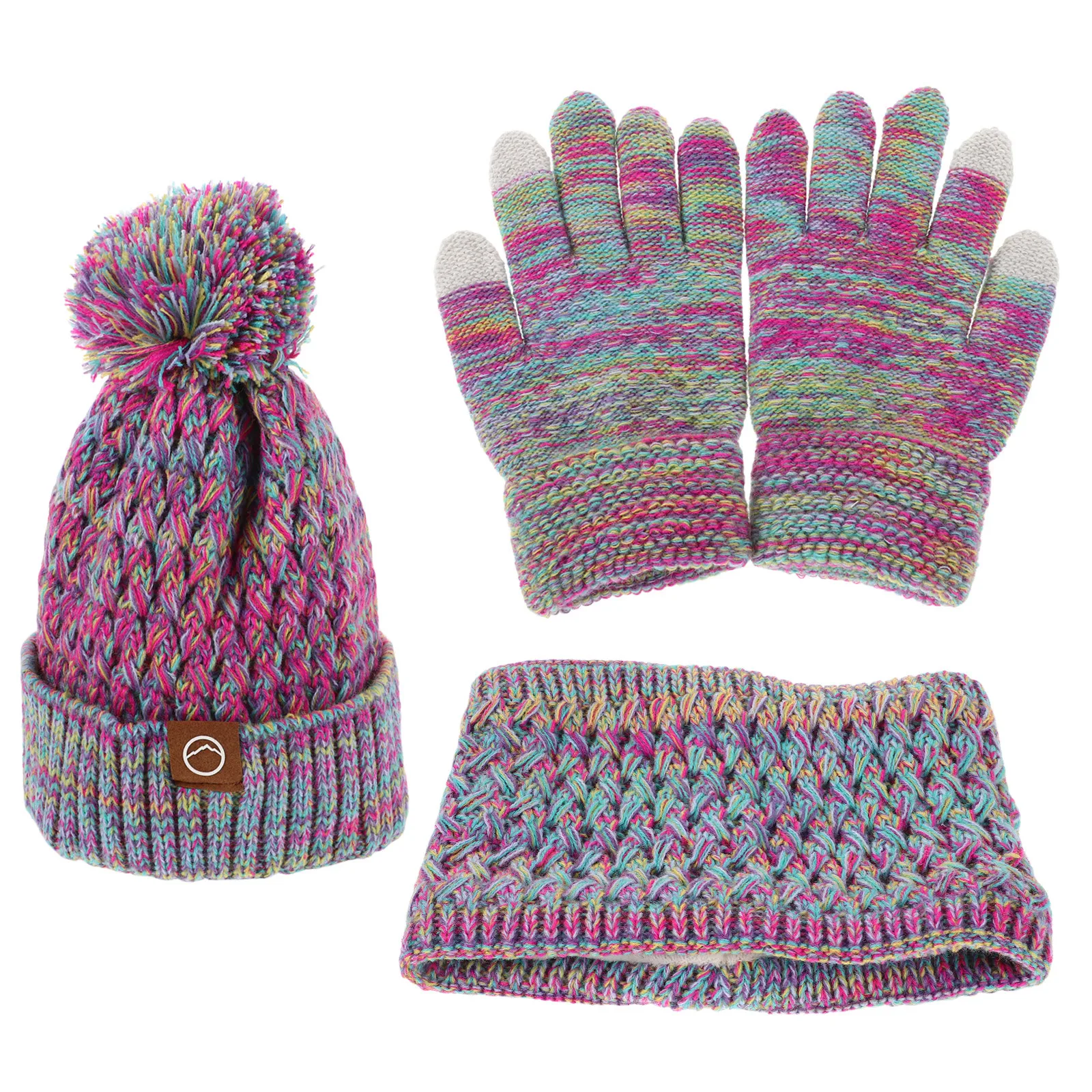 محبوك قبعة الشتاء قفازات وشاح مجموعة ل صوف مبطن قبعة بوم بوم الدافئة الرقبة الجراب قفازات كاملة الأصابع ل